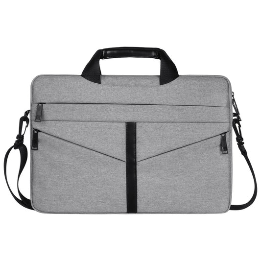 14.1 inch Breathable Wear-resistant Fashion Business Shoulder Handheld Zipper Laptop Bag with Shoulder Strap (Light Grey) by buy2fix