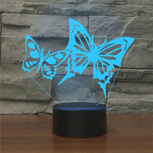 Two Butterflies Shape 3D Colorful LED Vision Light Table Lamp, Charging Touch Version by buy2fix