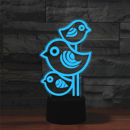 Three Birds Shape 3D Colorful LED Vision Light Table Lamp, 16 Colors Remote Control Version by buy2fix