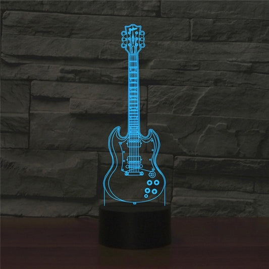 Five-string Guitar Shape 3D Colorful LED Vision Light Table Lamp, Crack Remote Control Version by buy2fix