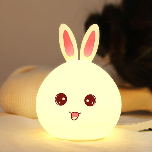 Rabbit Shape Patted Silicone LED Night Light, Creative 7-color Discoloration USB Charging (Pink) by buy2fix