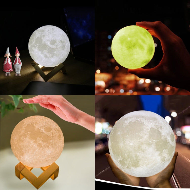 8cm Touch Control 3D Print Moon Lamp, USB Charging 7-color Changing LED Energy-saving Night Light with Wooden Holder Base by buy2fix