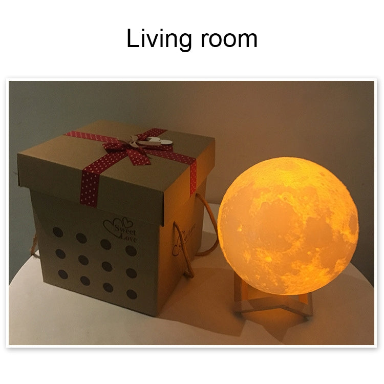 8cm Touch Control 3D Print Moon Lamp, USB Charging White + Yellow Light Color Changing LED Energy-saving Night Light with Wooden Holder Base by buy2fix