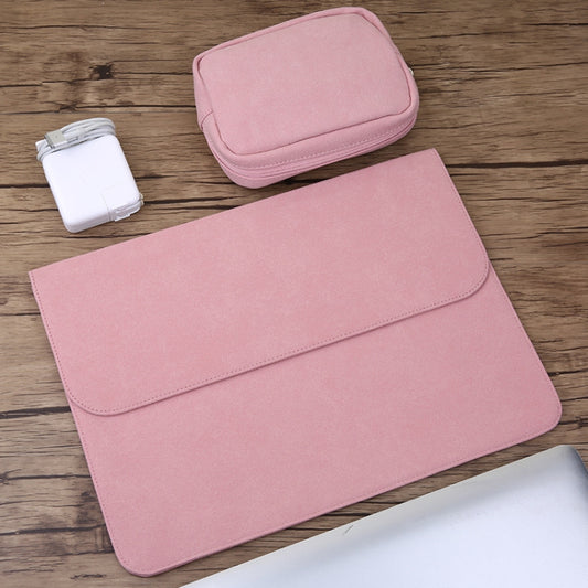 2 in 1 Horizontal Matte Leather Laptop Inner Bag + Power Bag for MacBook 12 inch A1534 (2015 - 2017)(Pink) by buy2fix