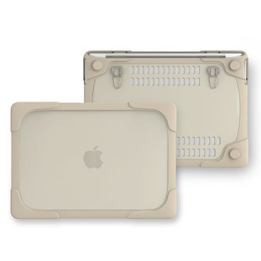 For Macbook Pro 13.3 inch (A1708) & with Touchbar (A1706) Laptop TPU + PC Folding Shockproof Protective Case with Holder(Khaki) by buy2fix