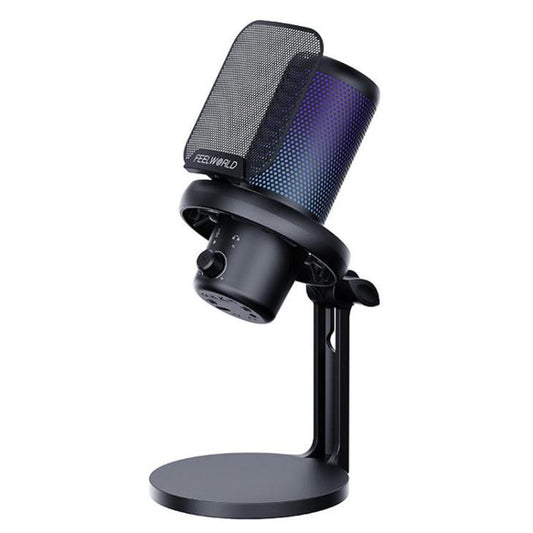 FEELWORLD VM1 USB Condenser Gaming Microphone for Streaming Noise Cancellation Mute RGB Light Desktop Stand (Black) - Microphone by FEELWORLD | Online Shopping UK | buy2fix