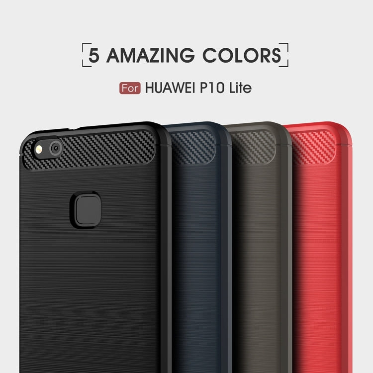 For Huawei P10 Lite Brushed Carbon Fiber Texture Shockproof TPU Protective Cover Case (Dark Blue) by buy2fix