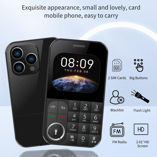 V9 Card Mobile Phone, 2.01 inch, MTK6261D, Support Bluetooth, FM, Torch, GSM, Dual SIM (Black) - Others by buy2fix | Online Shopping UK | buy2fix