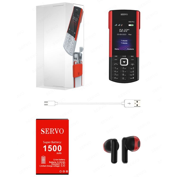 SERVO R25 Pro Mobile Phone with TWS Bluetooth Headsets, 2.4 inch, 24 Keys, Support Bluetooth, Quick Dial, Auto Response, FM, Flashlight, GSM, Dual SIM (White Red) - SERVO by SERVO | Online Shopping UK | buy2fix