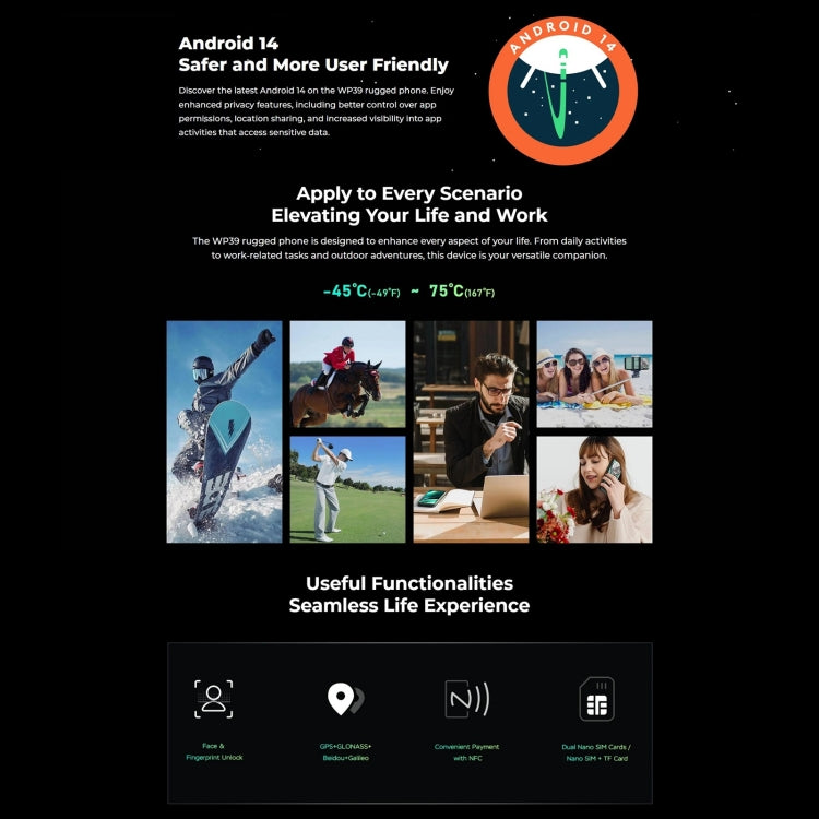 Oukitel WP39 5G Rugged Phone, 6GB+256GB, Night Vision, Fingerprint Identification, 6.6 inch MediaTek Dimensity 6100+ Octa Core, NFC, OTG, Network: 5G (Green) by OUKITEL