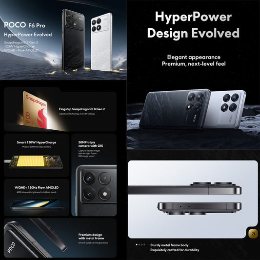 Xiaomi POCO F6 Pro Global, 12GB+512GB, In-screen Fingerprint, 6.67 inch Xiaomi HyperOS Snapdragon 8 Gen 2 Octa Core 3.19GHz, NFC, Network: 5G (Black) by Xiaomi