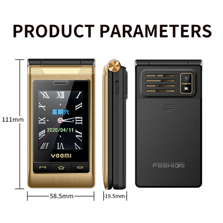 Dual-screen Flip Phone, 2.8 inch + 2.4 inch, 5900mAh Battery, Support FM, SOS, GSM, Family Number, Big Keys, Dual SIM (Gold) by buy2fix