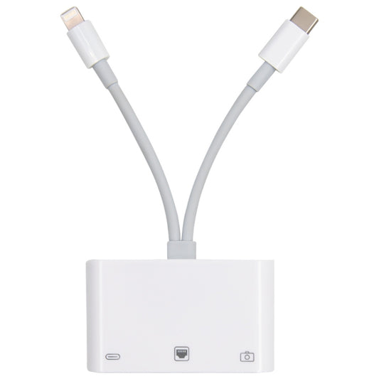 NK-107 Pro 3 in 1 USB-C / Type-C + 8 Pin Male to USB + RJ45 + 8 Pin Charging Female Interface Adapter by buy2fix