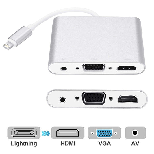 3 in 1 8 Pin to HDMI / VGA / Audio Adapter(Silver) by buy2fix