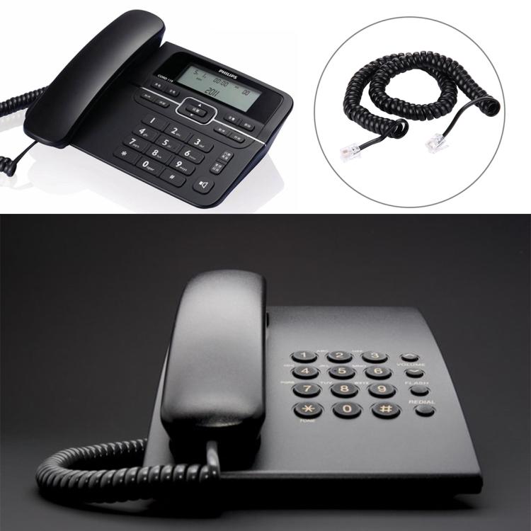 4 Core Male to Male RJ11 Spring Style Telephone Extension Coil Cable Cord Cable, Stretch Length: 5m (Black) - Telephone Cable by buy2fix | Online Shopping UK | buy2fix