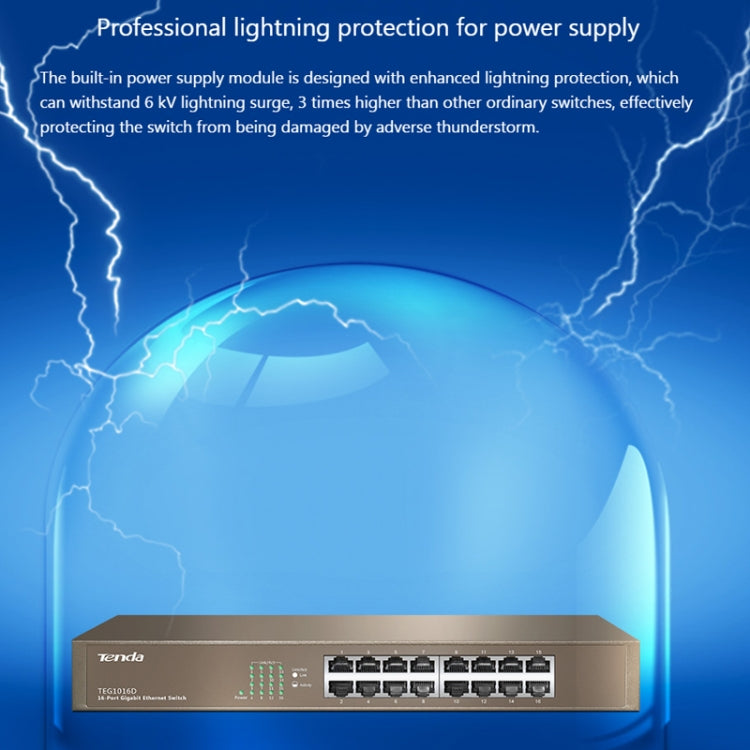 Tenda TEG1016D Desktop v6.0 16-Port Gigabit Ethernet Switch 6KV Lightning Protect by Tenda