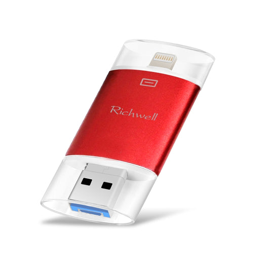 Richwell 3 in 1 16G Type-C + 8 Pin + USB 3.0 Metal Double Cover Push-pull Flash Disk with OTG Function(Red) by Richwell