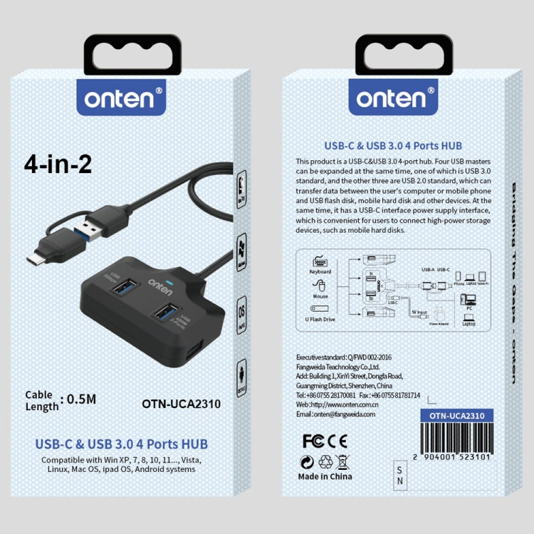 Onten OTN-UCA2310 4 in 2 USB-C / Type-C + USB3.0 4-Ports HUB Docking Station by Onten