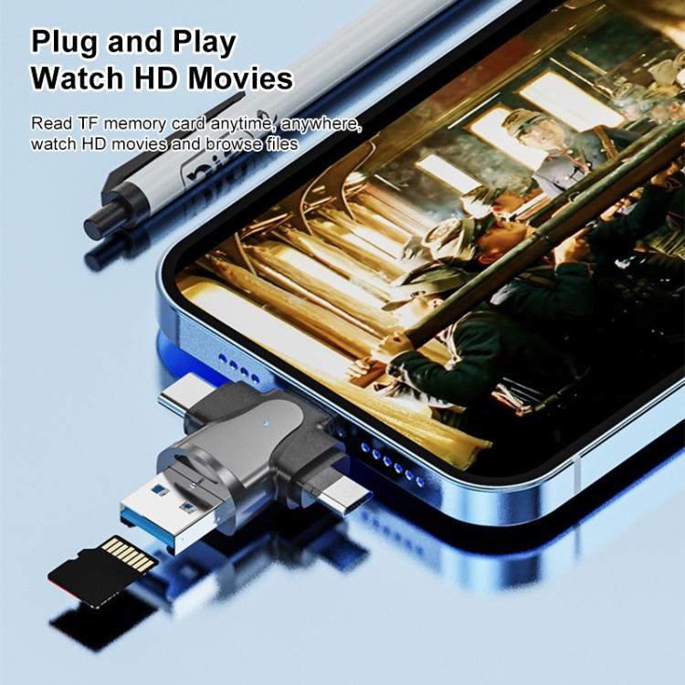 4 in 1 8 Pin + USB-C / Type-C + Micro USB + USB 3.0 Male TF Card Reader by buy2fix
