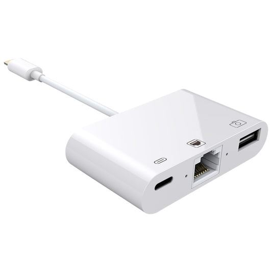 NK-107 3 in 1 Ethernet + USB + 8 Pin Charging Female Ports to 8 Pin Male OTG Digital Video Converter Cable by buy2fix