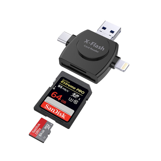 X-Flash R01 3 in 1 8 Pin + USB-C / Type-C + Micro USB Interface SD / TF Card Reader(Black) by buy2fix