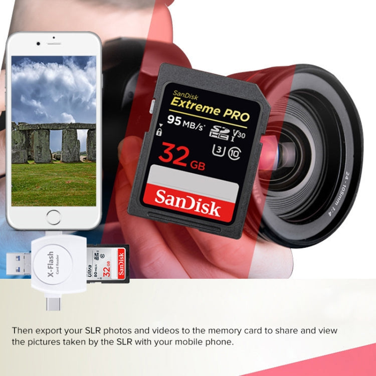 X-Flash R01 3 in 1 8 Pin + USB-C / Type-C + Micro USB Interface SD / TF Card Reader(White) by buy2fix