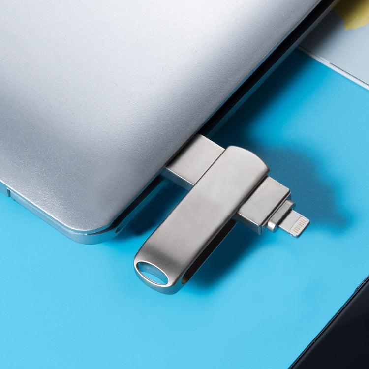 Richwell 3 in 1 128G Micro USB + 8 Pin + USB 3.0 Metal Rotating Push-pull Flash Disk with OTG Function(Silver) by Richwell