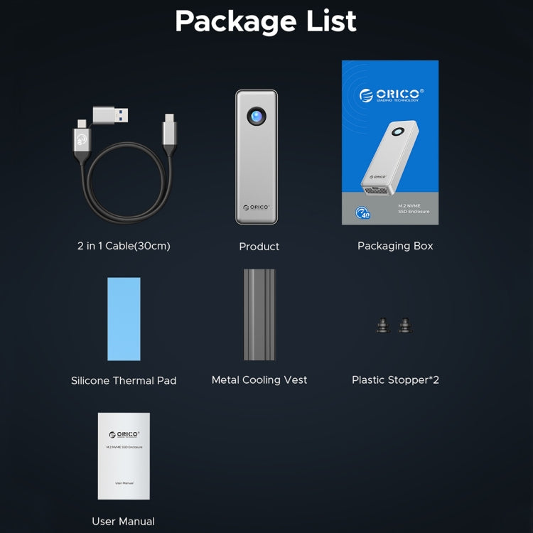 ORICO OUM2-U4-GY-BP 40Gbps M.2 SSD Enclosure with Type-C+USB Cable by ORICO