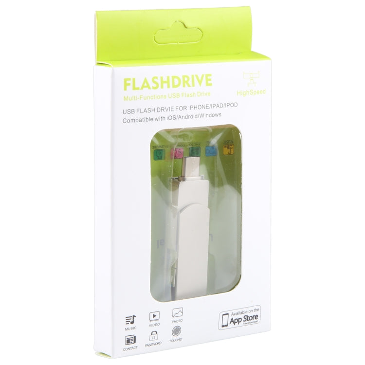 3 in 1 64G USB + 8 Pin + Type-C Metal Rotating Push-pull Flash Disk with OTG Function (Silver) by buy2fix