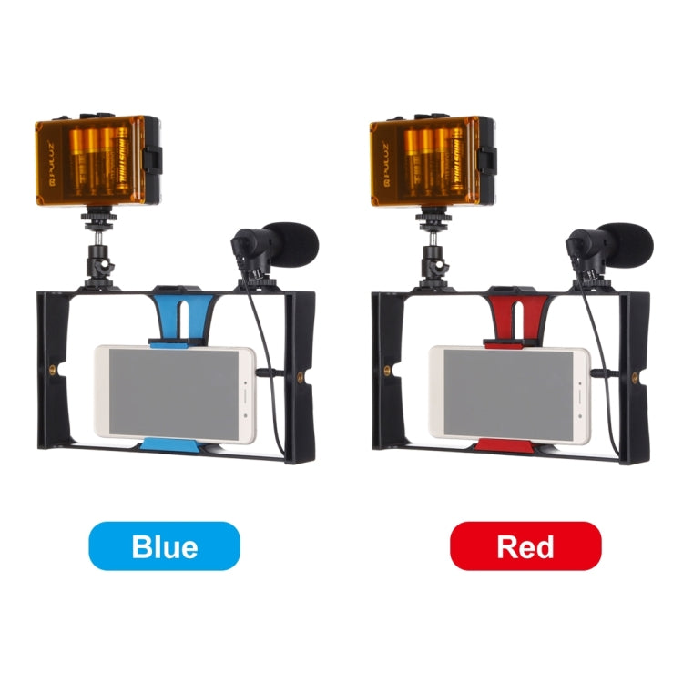 PULUZ 3 in 1 Vlogging Live Broadcast LED Selfie Light Smartphone Video Rig Kits with Microphone + Cold Shoe Tripod Head for iPhone, Galaxy, Huawei, Xiaomi, HTC, LG, Google, and Other Smartphones(Blue) by PULUZ