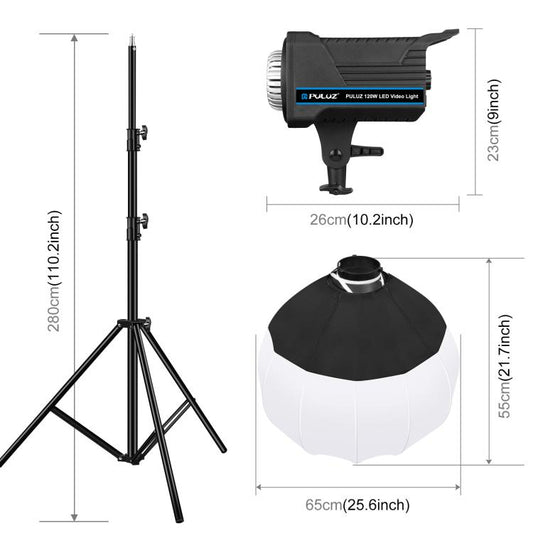 PULUZ 220V 120W Studio Video Light + 2.8m Light Holder + 65cm Foldable Lantern Softbox Photography Kit(EU Plug) by PULUZ