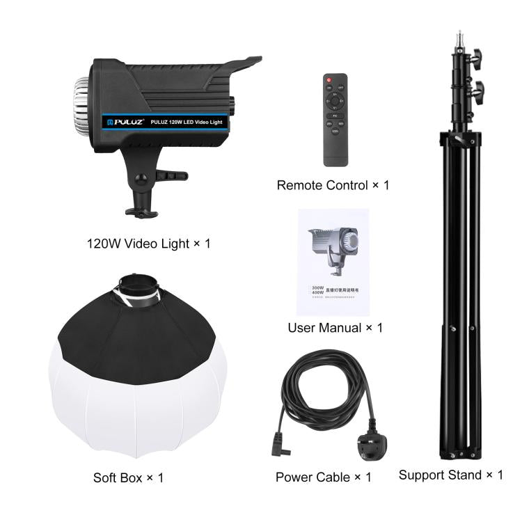 PULUZ 220V 120W Studio Video Light + 2.8m Light Holder + 65cm Foldable Lantern Softbox Photography Kit(UK Plug) by PULUZ