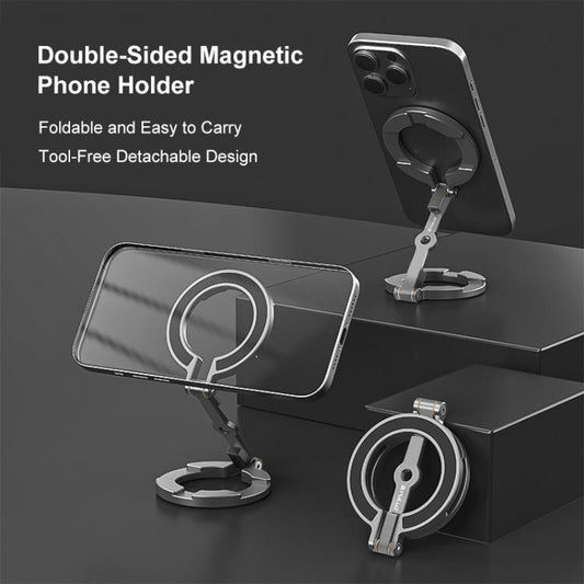 PULUZ MagSafe Dual-Head Magnetic Folding Phone Holder Bracket (Black) - Desktop Holder by PULUZ | Online Shopping UK | buy2fix