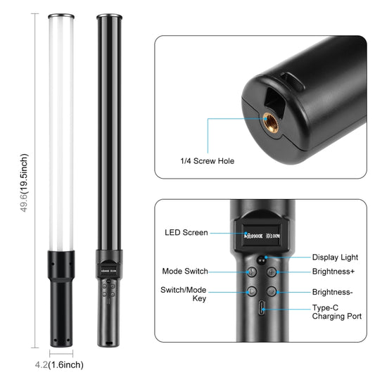 PULUZ 144 LEDs Photo Handheld Stick Light Full Color RGB Fill Light by PULUZ