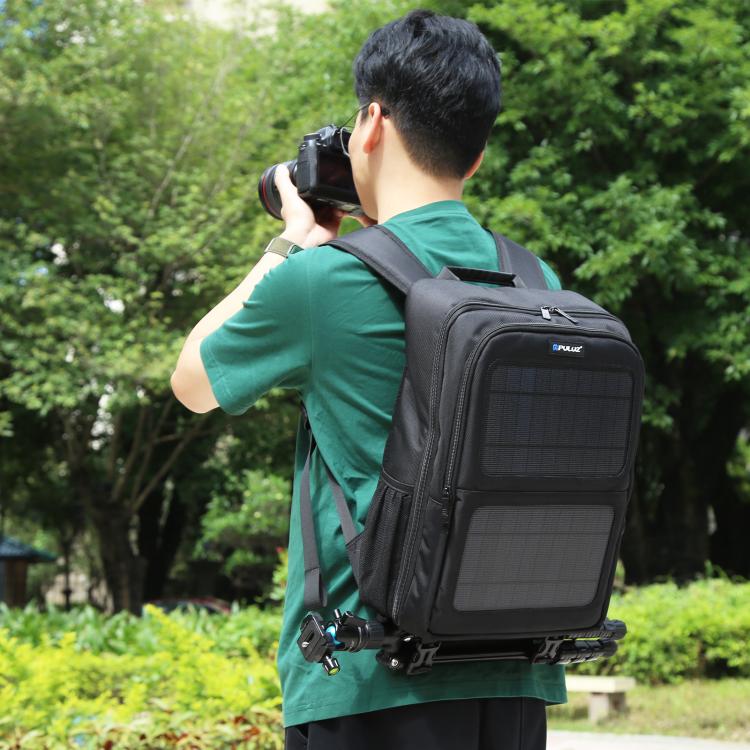 PULUZ 12W Solar Power Outdoor Portable Camera Dual Shoulders Backpack Laptop Bag (Black) by PULUZ