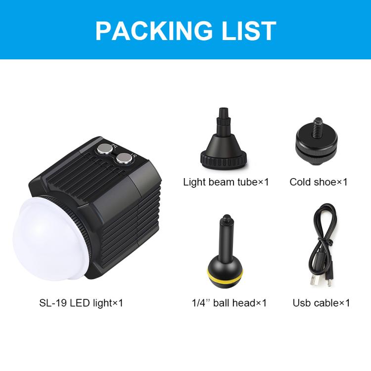 PULUZ 60m Underwater LED Photography Fill Light 7.4V/1100mAh Diving Light for GoPro, Insta360, DJI and Other Action Cameras(Black) by PULUZ