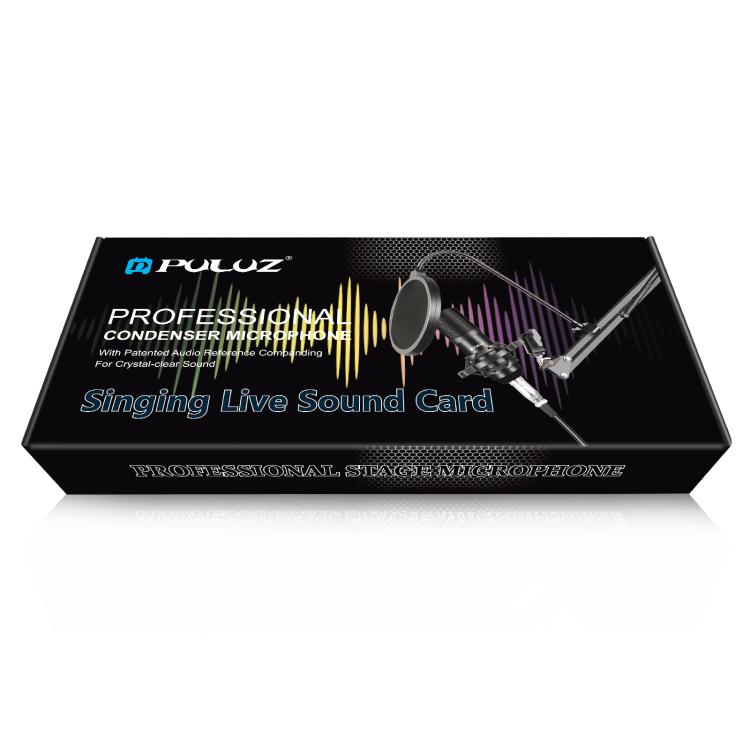 PULUZ Studio Broadcast Professional Singing Microphone Kits with Suspension Scissor Arm & Metal Shock Mount & USB Sound Card(Black) by PULUZ