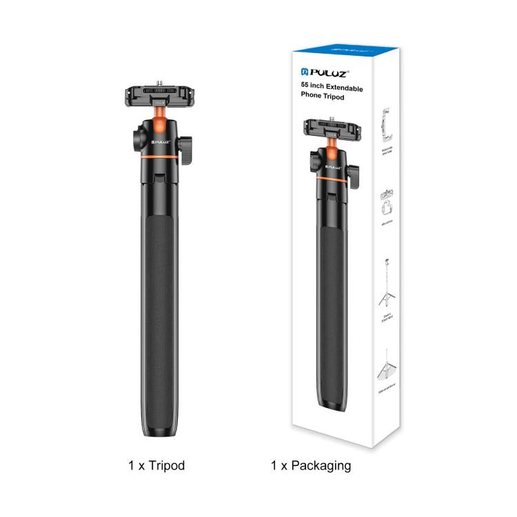 PULUZ 1.4m Phone Selfie Stick Tripod Vlog Live Streaming Holder with Phone Clip (Black) - Holder by PULUZ | Online Shopping UK | buy2fix