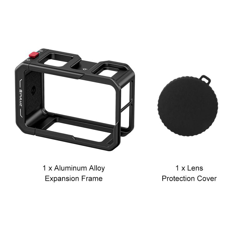 For DJI Osmo Action 5 Pro / 4 / 3 PULUZ All-inclusive Aluminum Alloy Cage Expansion Adapter Frame with Lens Cover (Black) - Protection Frame by PULUZ | Online Shopping UK | buy2fix
