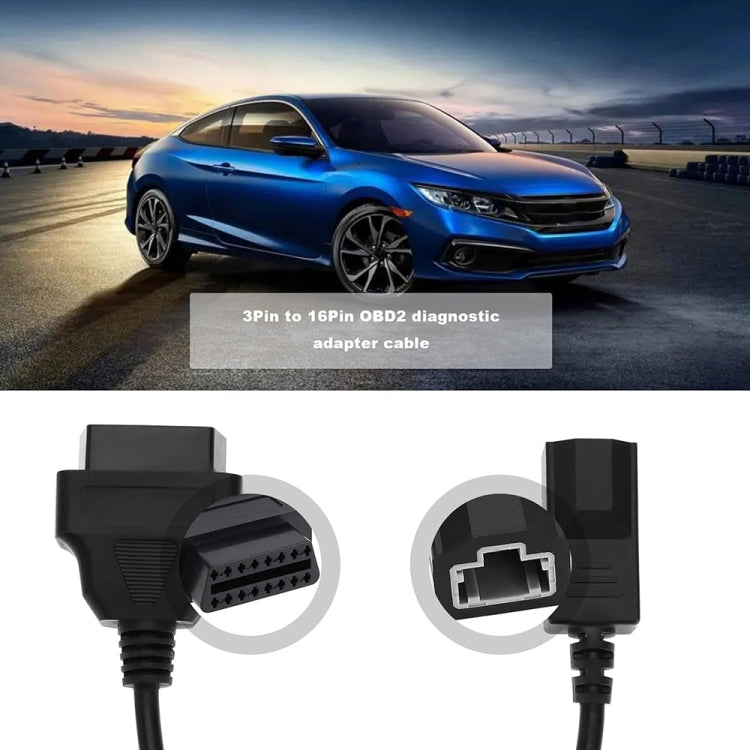 3 Pin to 16 Pin OBD Diagnostic Cable for Honda(Black) by buy2fix