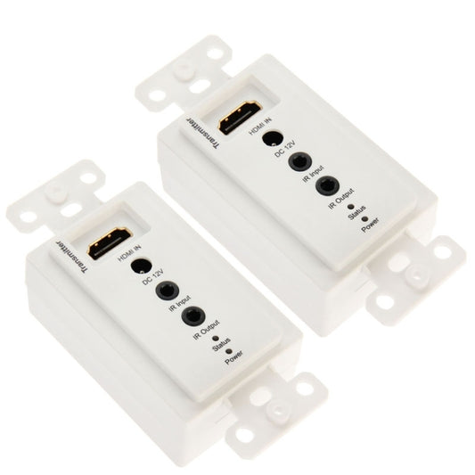 HDMI Single Cat5e / 6 50 Meters Wall Plate Extender, EU Plug (White) by buy2fix