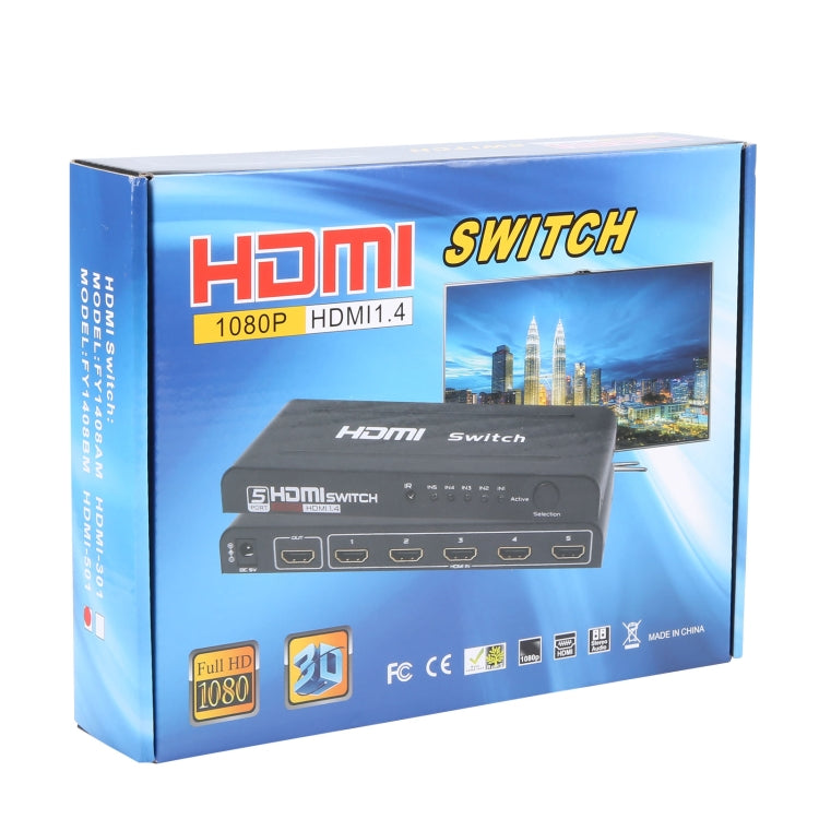 Full HD 1080P 5 Ports HDMI Switch with Remote Control & LED Indicator(Black) by buy2fix