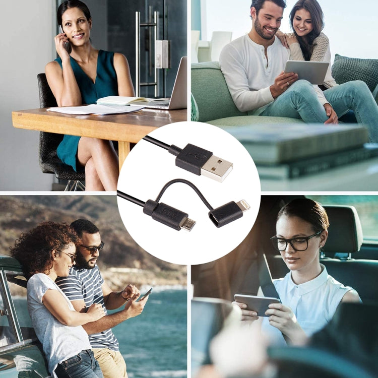 1m MFI 2 in 1 8 pin + Micro USB 2.0 Male to USB Data Sync Charging Cable(White) by buy2fix