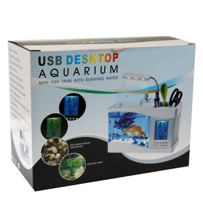 USB Desktop Aquarium Mini Fish Tank with Running Water and 6 LED Light, LCD Clock Display with Calendar, Time and Alarm (Holds 1.5 Quarts of Water)(Black) - Fish Tanks & Accessories by buy2fix | Online Shopping UK | buy2fix