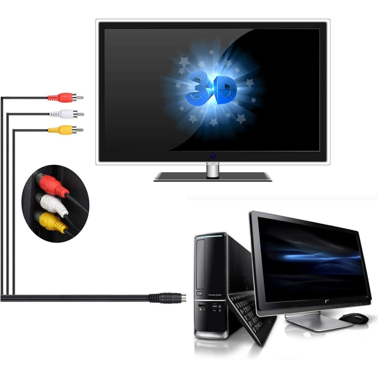 4 Pin S-Video to 3 RCA AV TV Male Cable Converter Adapter, Length: 1.5M(Black) by buy2fix