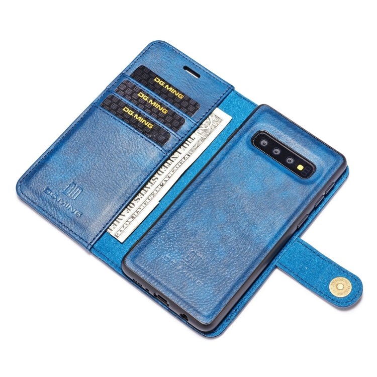 DG.MING Crazy Horse Texture Flip Detachable Magnetic Leather Case for Samsung Galaxy S10 Plus, with Holder & Card Slots & Wallet(Blue) by DG.MING