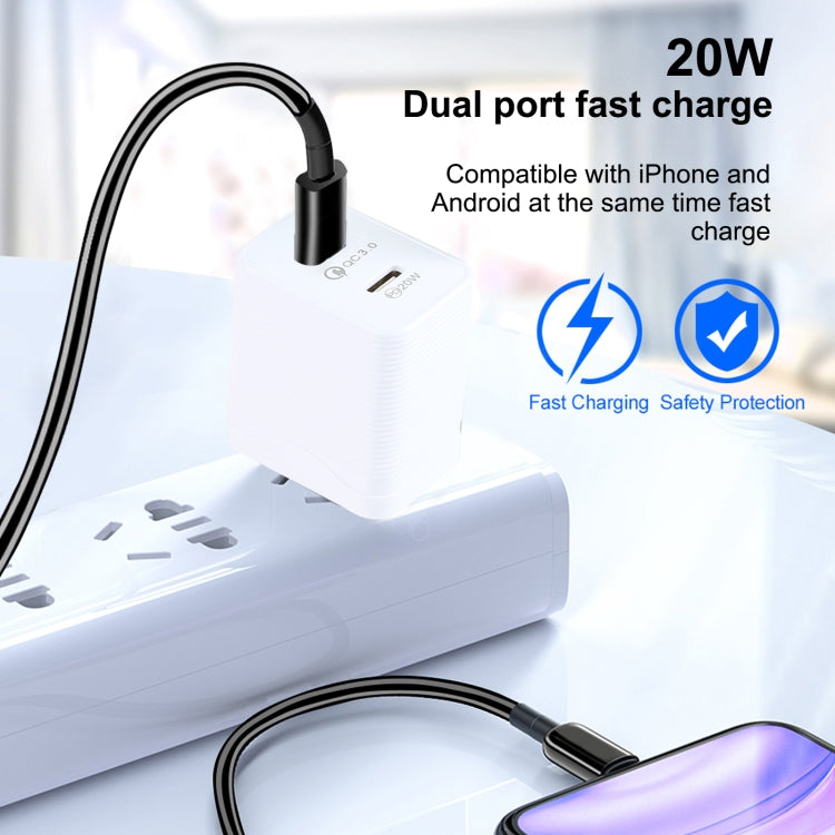LZ-728 QC 3.0 USB + PD 20W USB-C / Type-C Fast Travel Charger, US Plug(White) by buy2fix