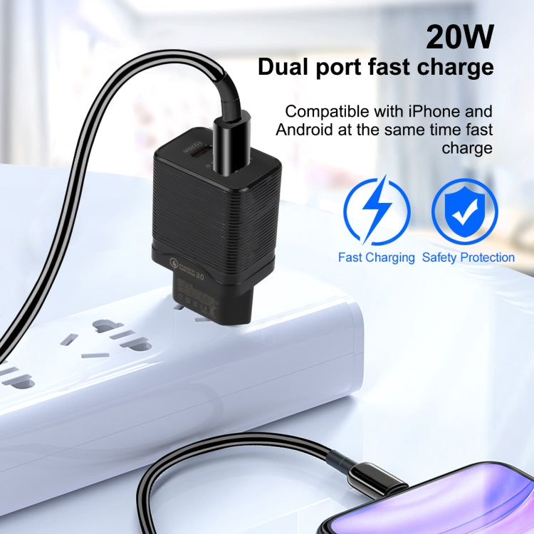 LZ-728 QC 3.0 USB + PD 20W USB-C / Type-C Fast Travel Charger, EU Plug(Black) by buy2fix