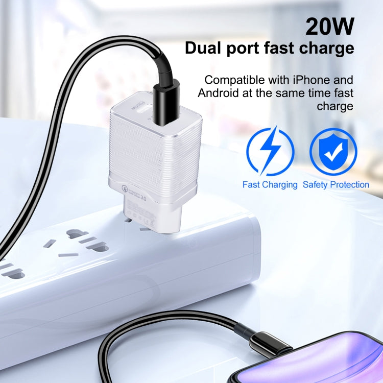 LZ-728 QC 3.0 USB + PD 20W USB-C / Type-C Fast Travel Charger, EU Plug (White) - USB Charger by buy2fix | Online Shopping UK | buy2fix