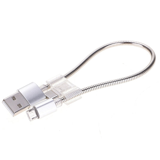 24cm 2A Micro USB + USB-C / Type-C to USB Flexible Data Charging Cable(Silver) by buy2fix